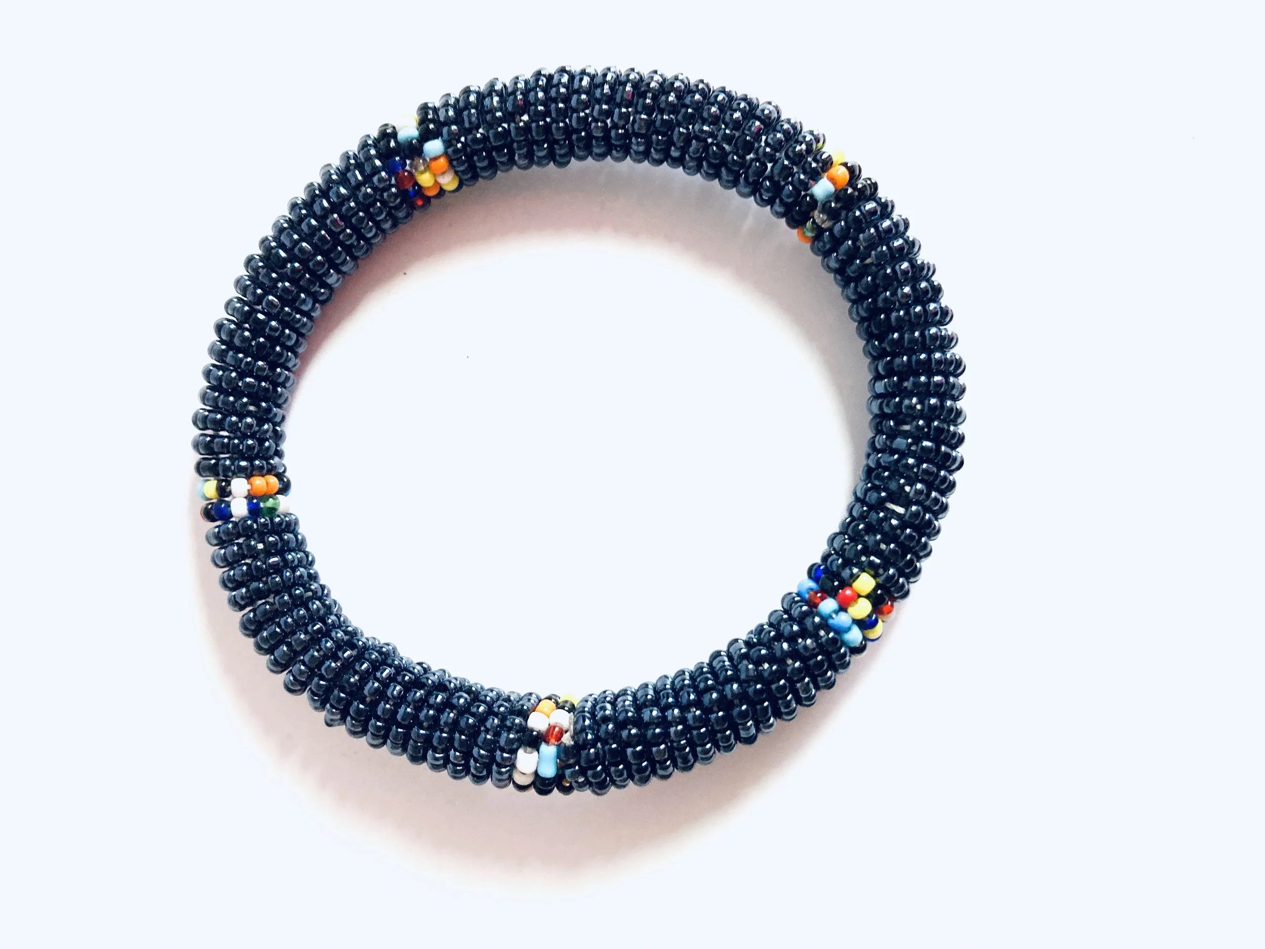 Metallic blue maasai beaded bangle 1.3 - Style Me African