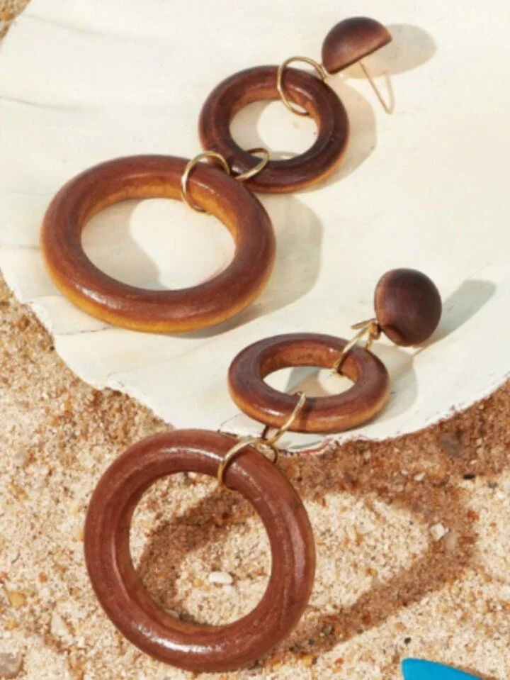 3 layer wooden ring earrings 1.3 - Style Me African