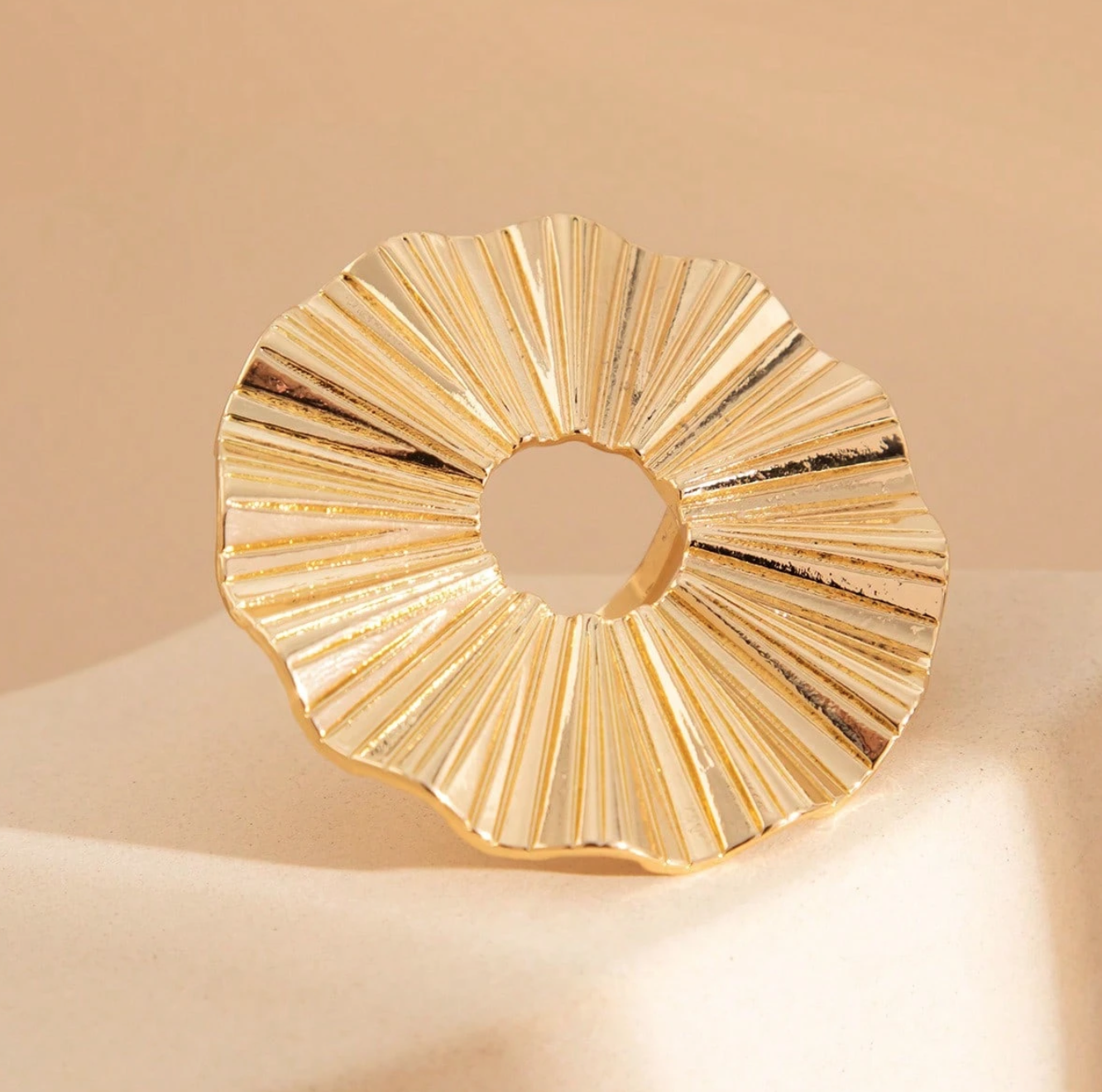 Oversize Gold pleated circular ring 1.1 -Style Me African.png