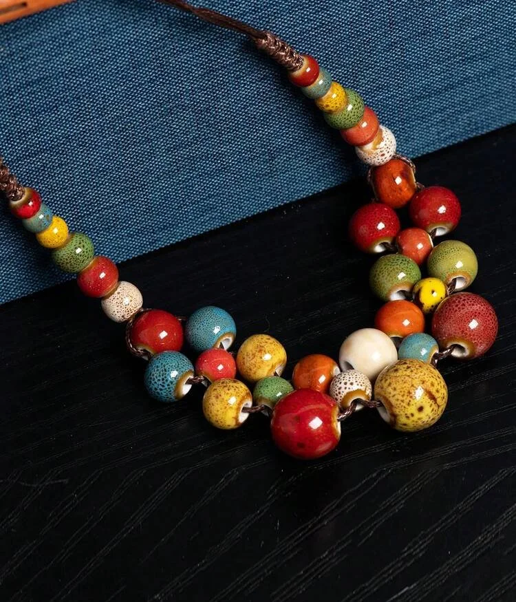 Multi coloured pebble Ethnic bead necklace 1.2 - Style Me African