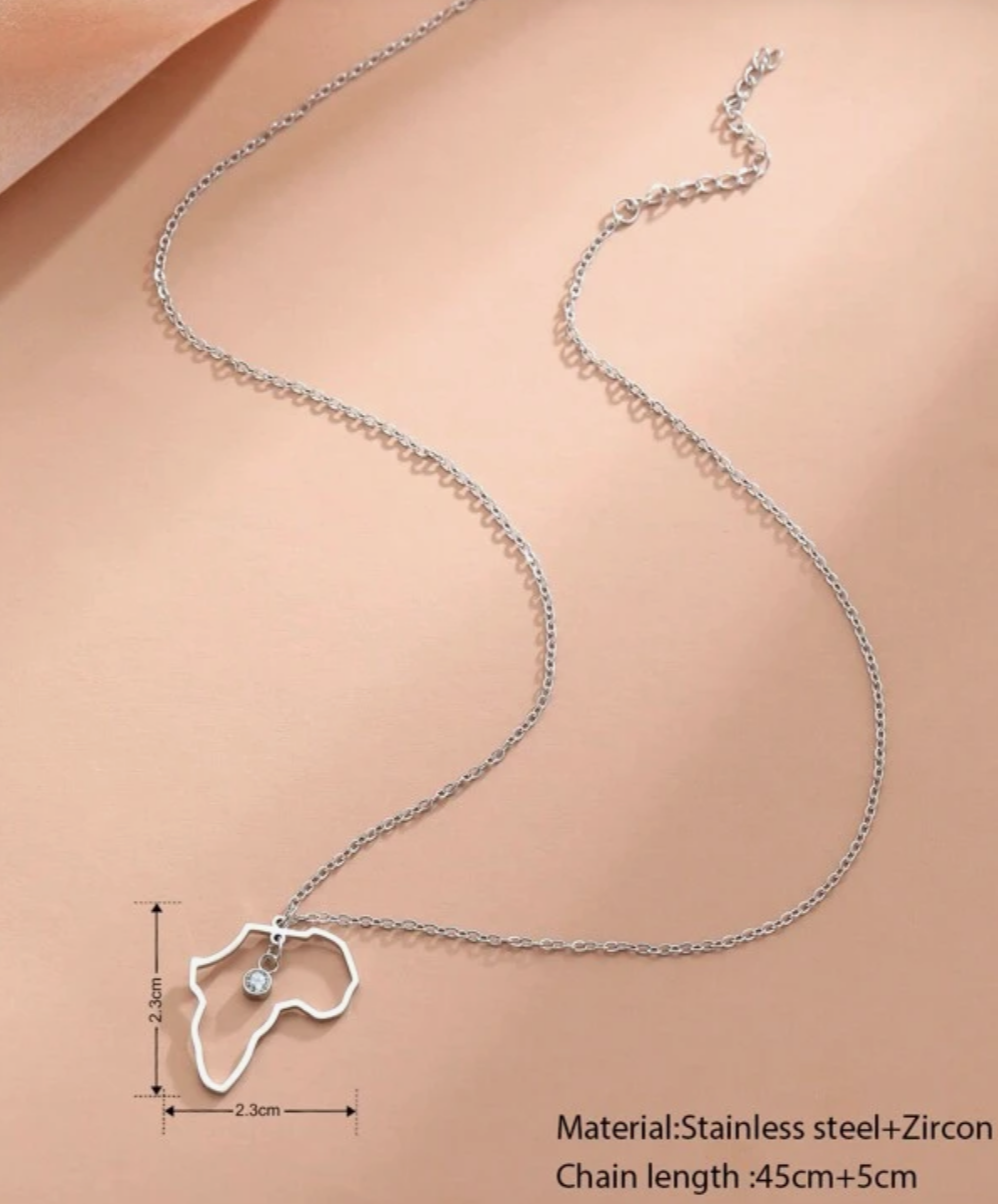 Women’s silver Africa map diamanté necklace 1.5 - Style Me African.png