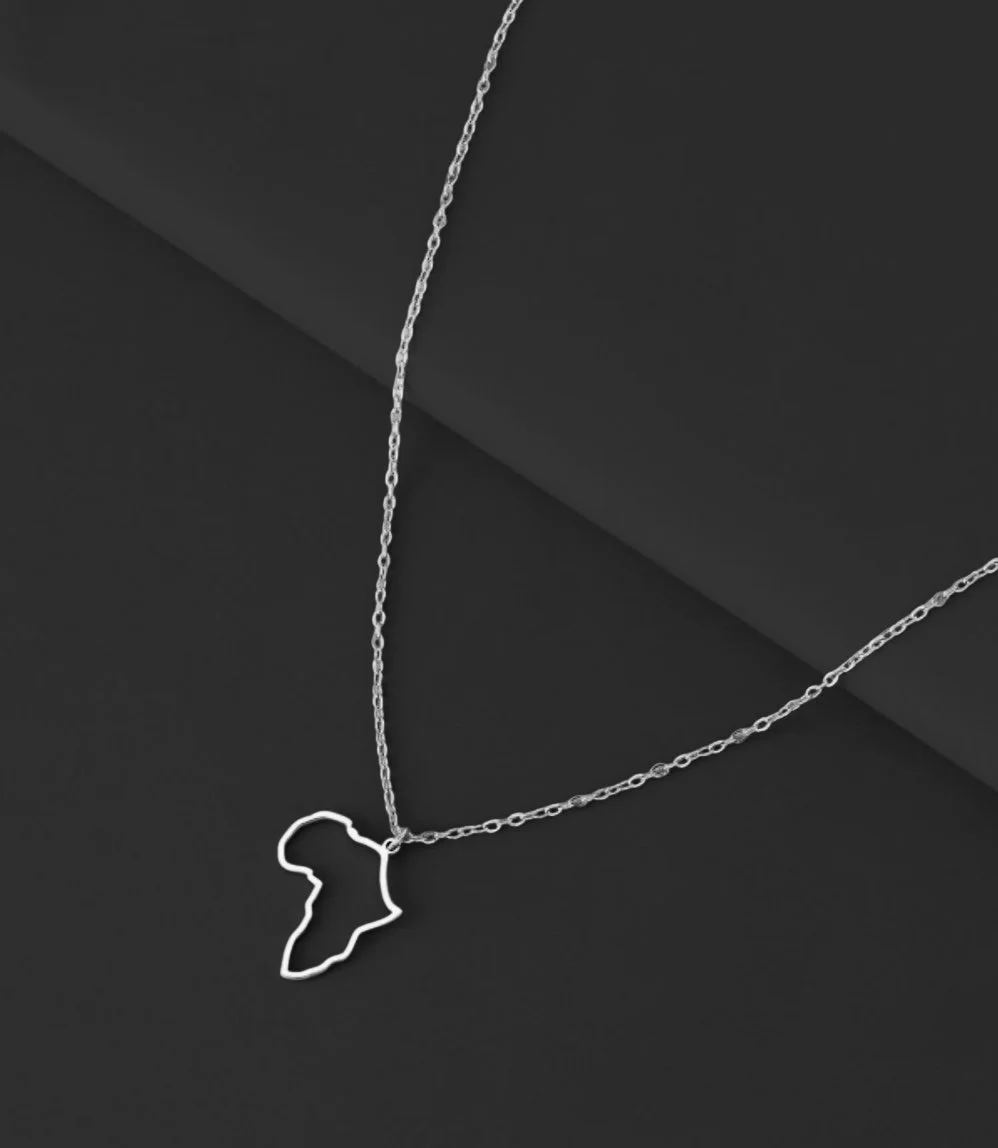Silver Africa Map Stencil Necklace