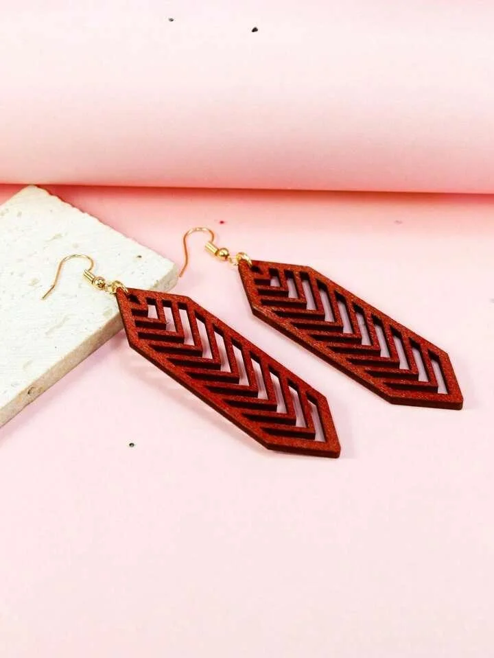 Red wooden stencil earrings 1.2 - Style Me African