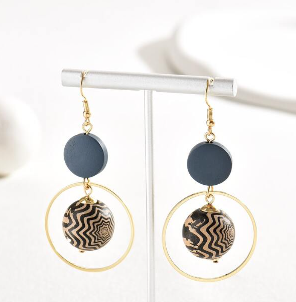Blue wooden ethnic earrings 1.2 - Style Me African