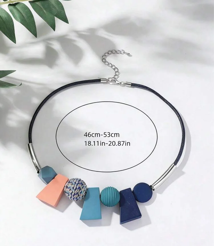 African inspired Blue multi-shaped wooden necklace 1.3 - Style Me African