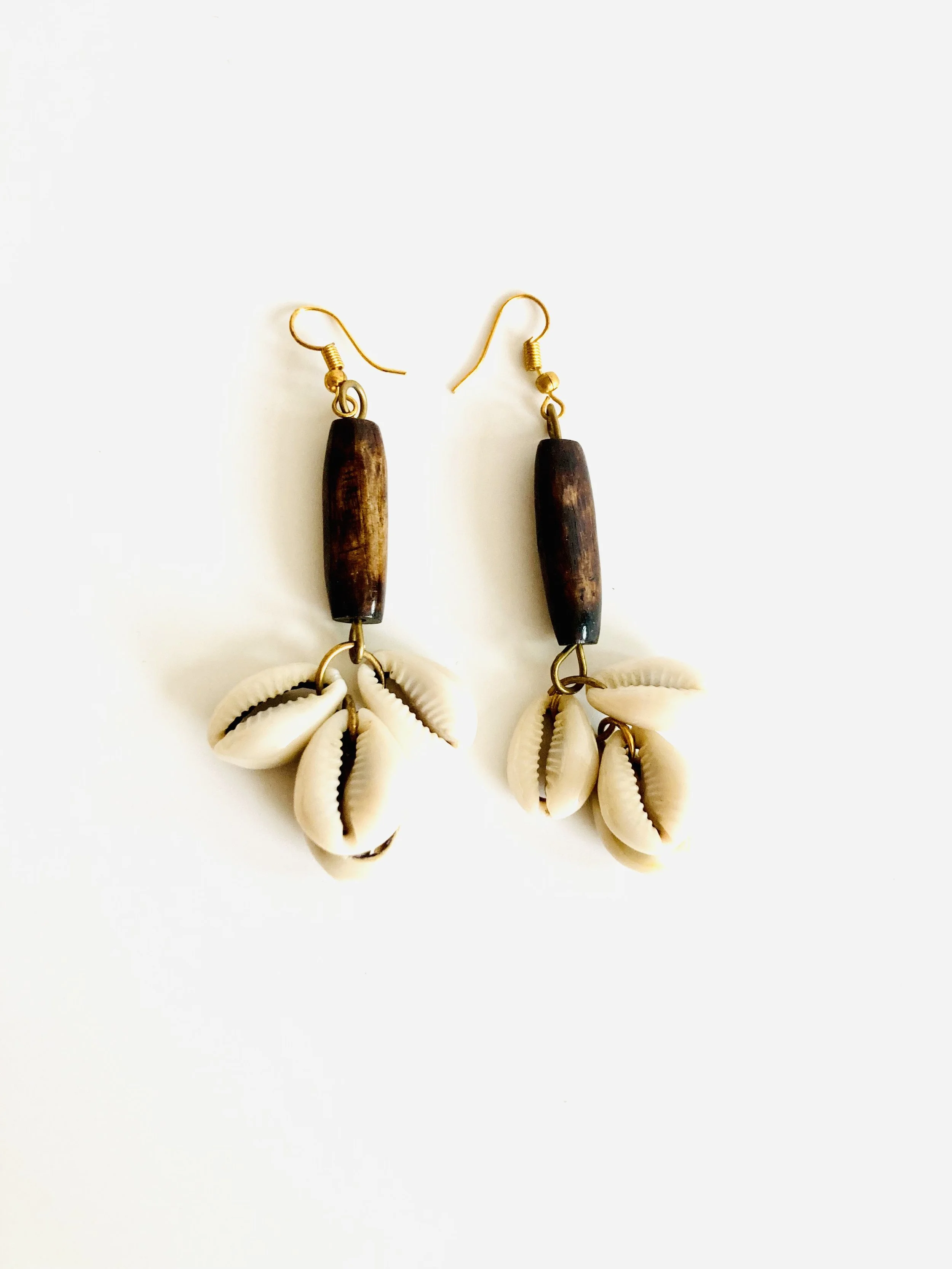 3-strand Cowrie wooden earrings 1.2 - Style Me African