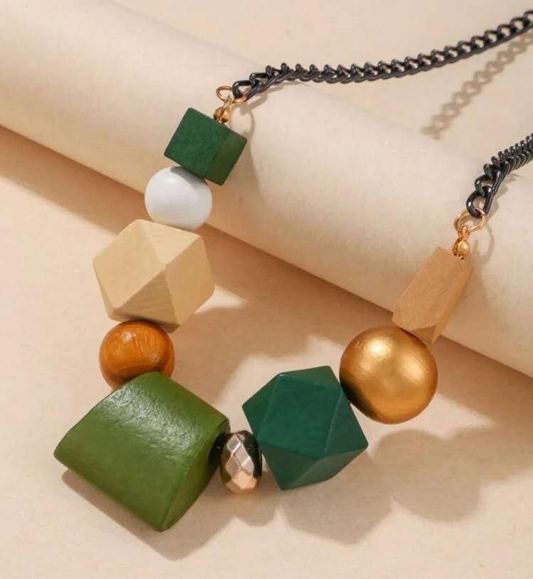 Green wooden beaded necklace 1.2 - Style Me African