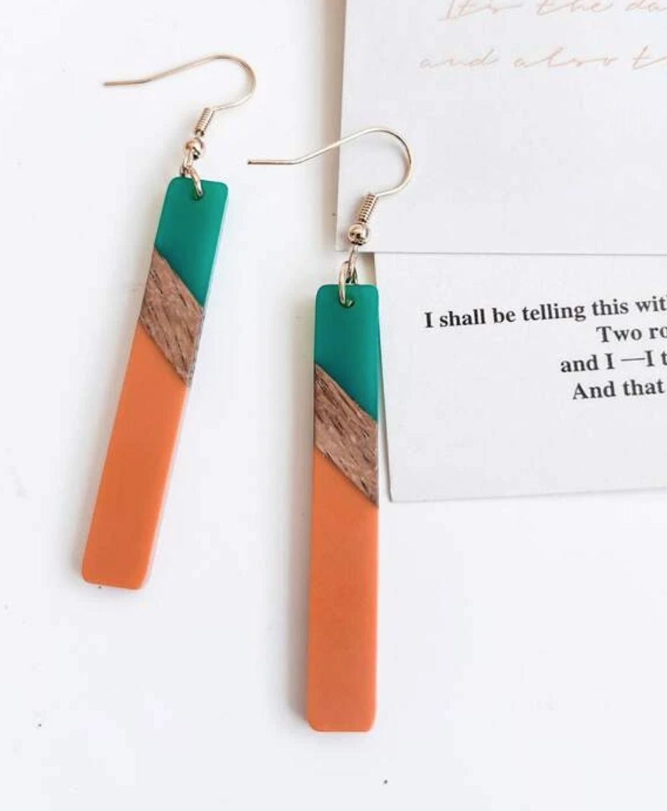 Orange wooden resin earrings 1.3 - Style Me African