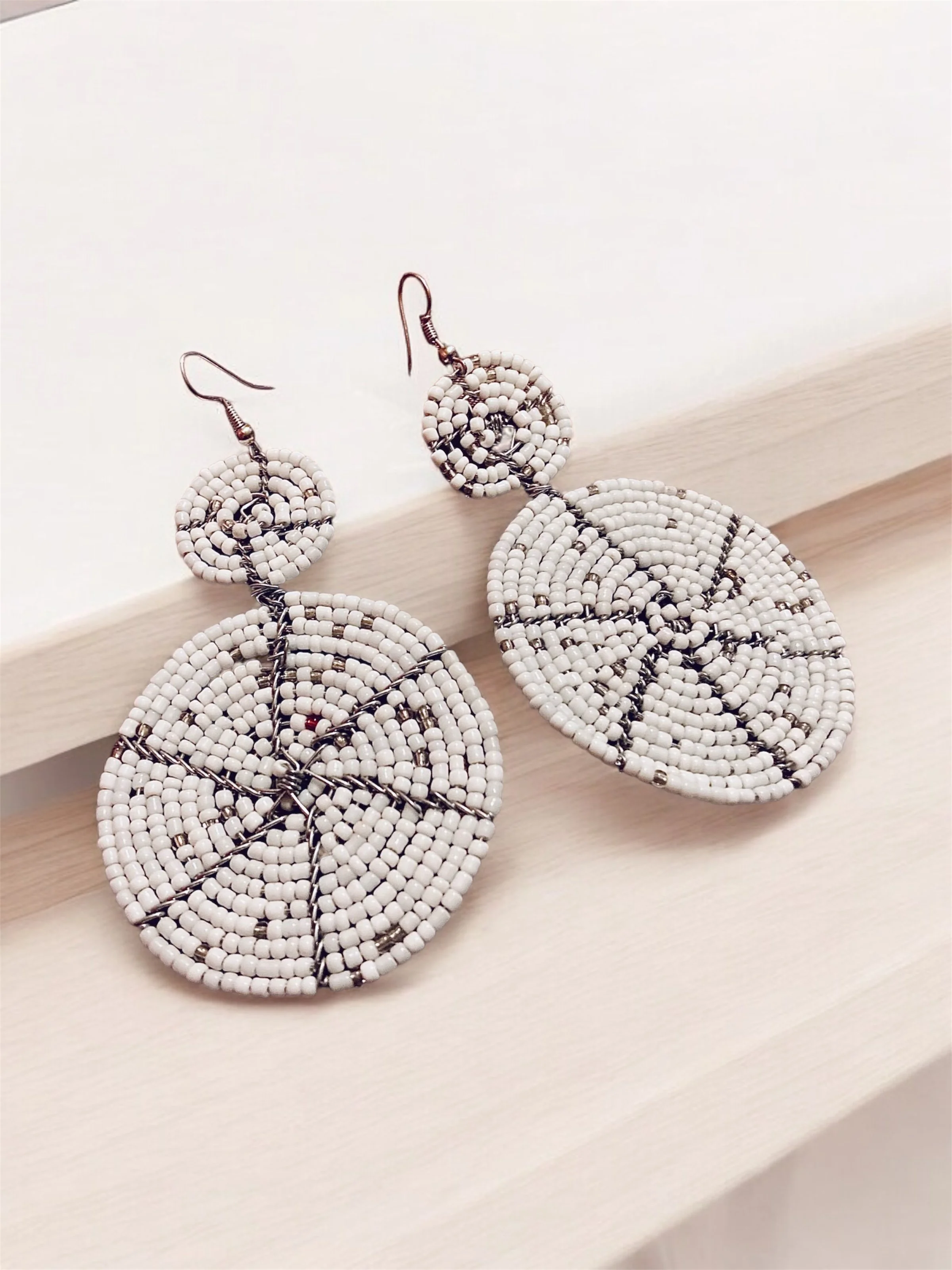 White beaded disc earrings 1.1 - Style Me African