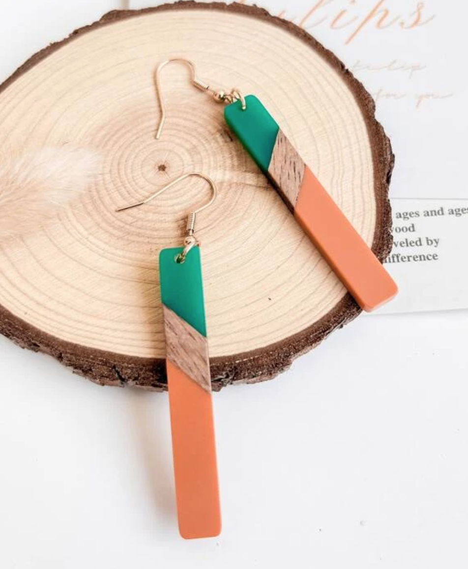 Orange wooden resin earrings 1.1 - Style Me African