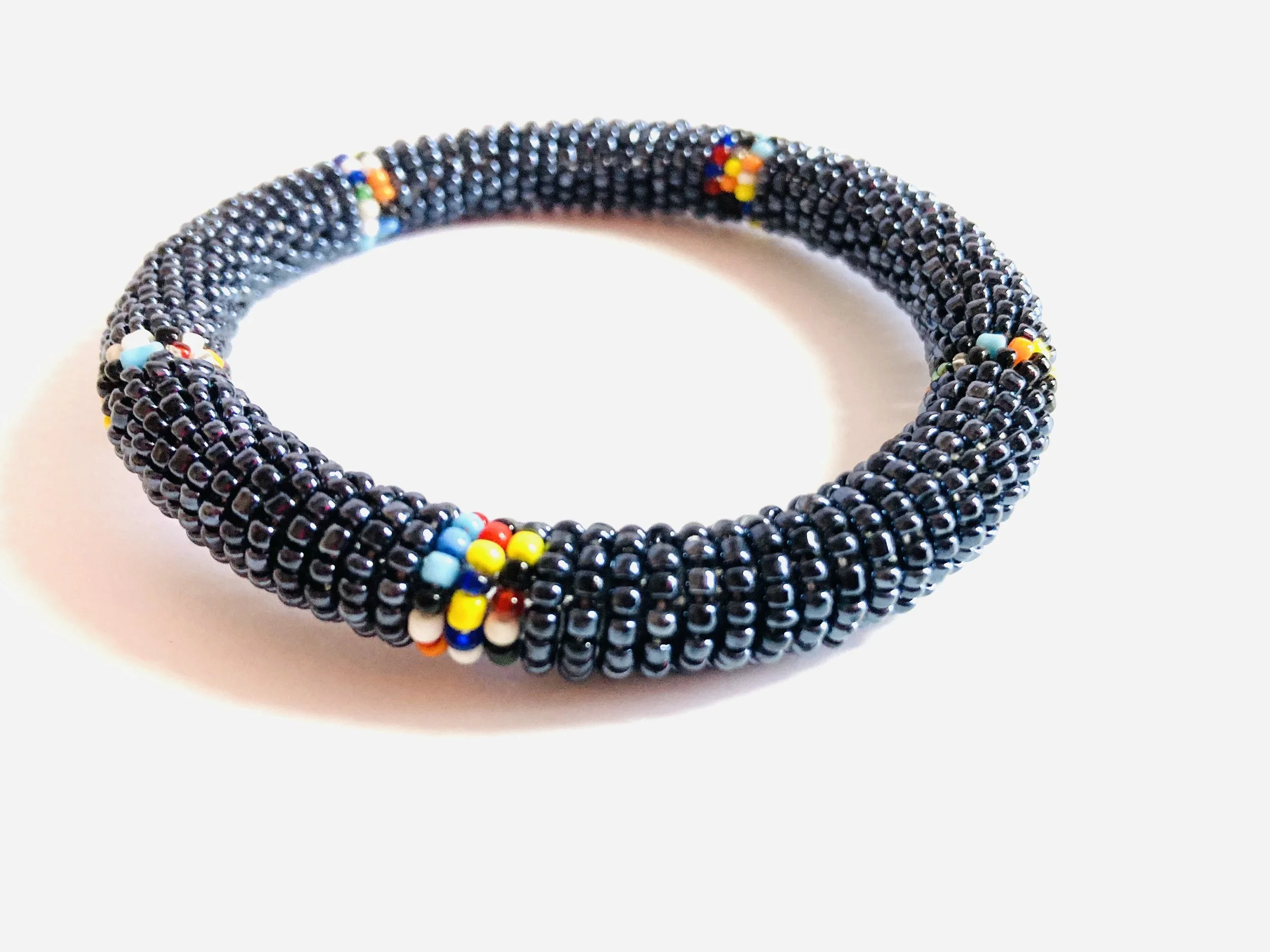Metallic blue maasai beaded bangle 1.4 - Style Me African
