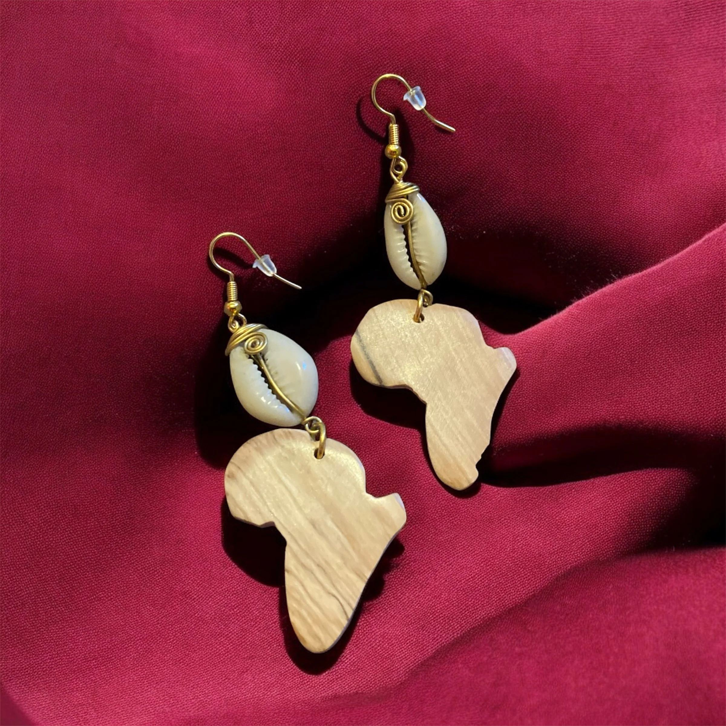 Africa shaped wooden ethnic earrings