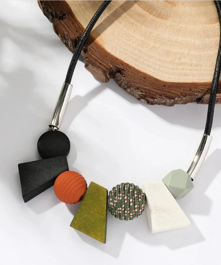 African inspired green multi-shaped wooden necklace 1.2 - Style Me African