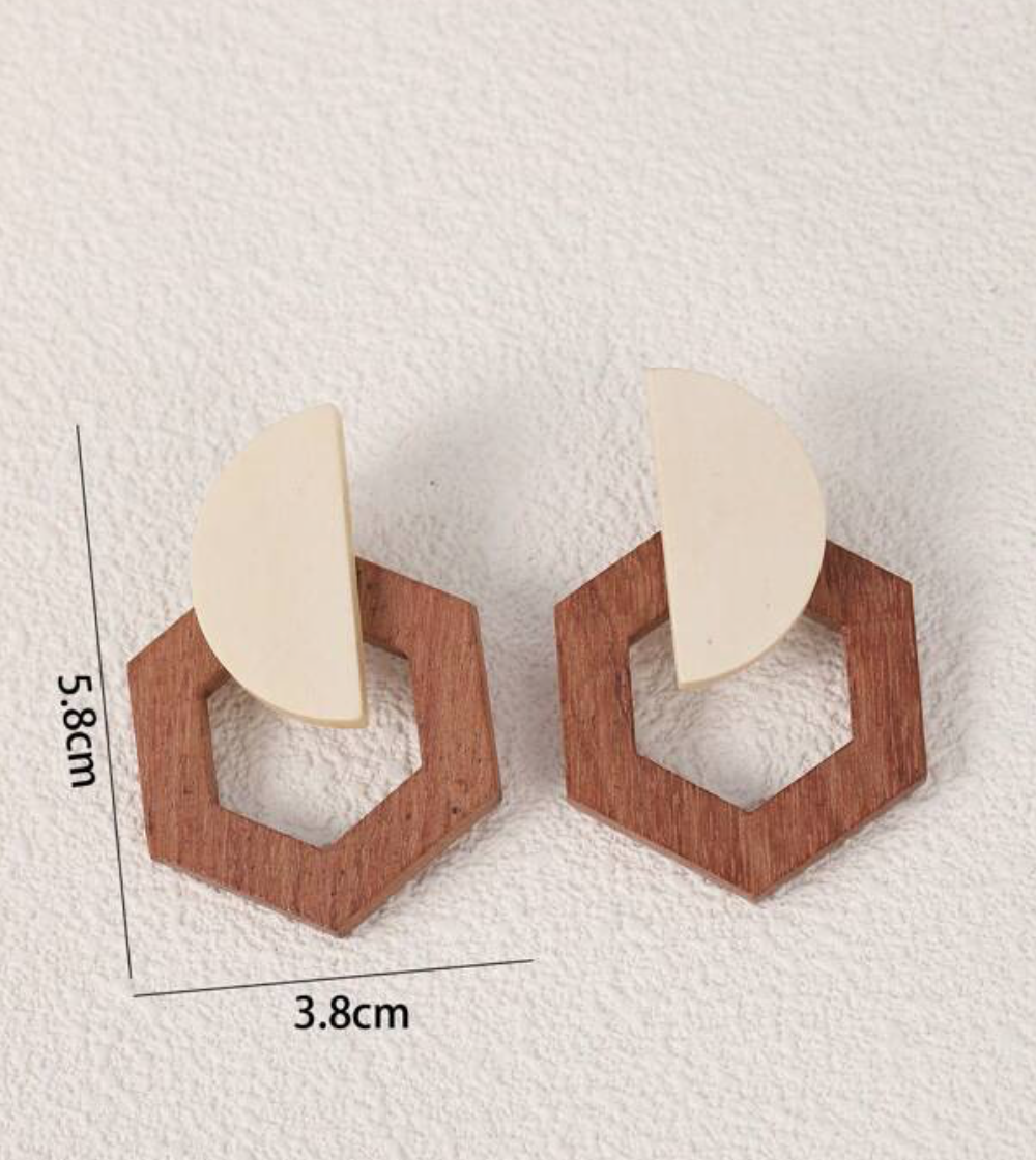 Wooden hexagon stud earrings 1.3 - Style Me African