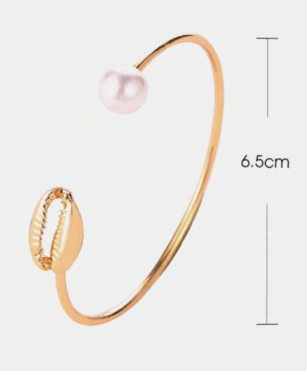Gold cowrie pearl bangle 1.4 - Style Me African
