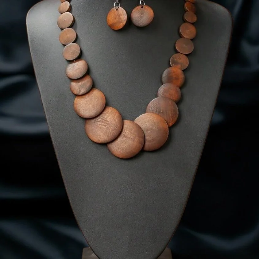 African wooden earring and necklace set 1.3 - Style Me African