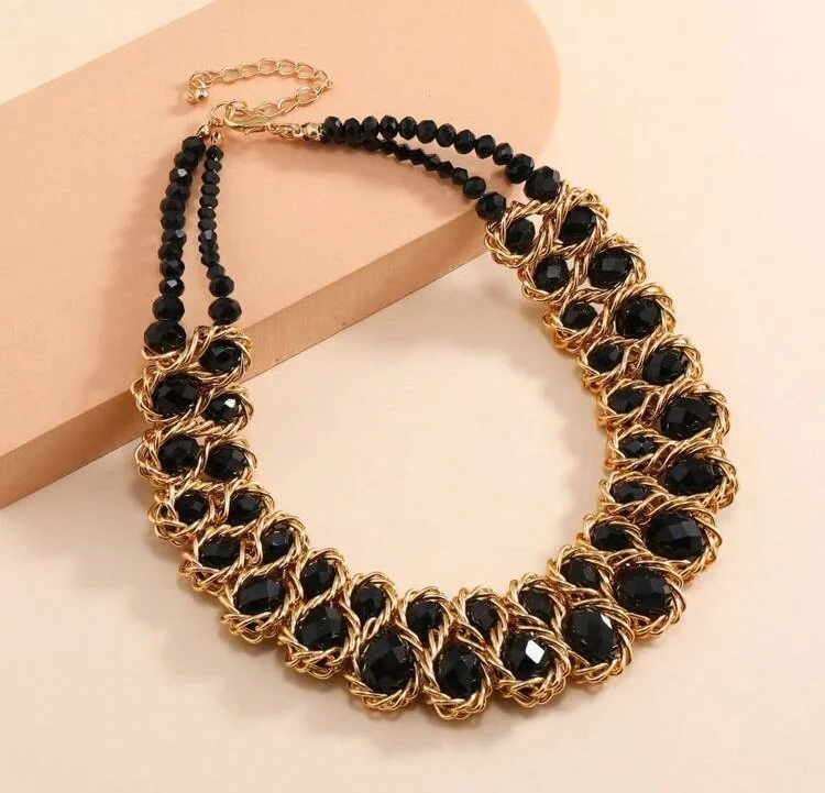 Black  bib crystal bead necklace 1.1 - style me african