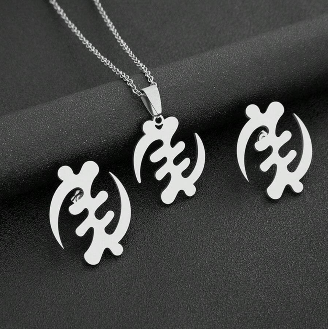Silver Gye Nyame Adinkra earring and necklace set