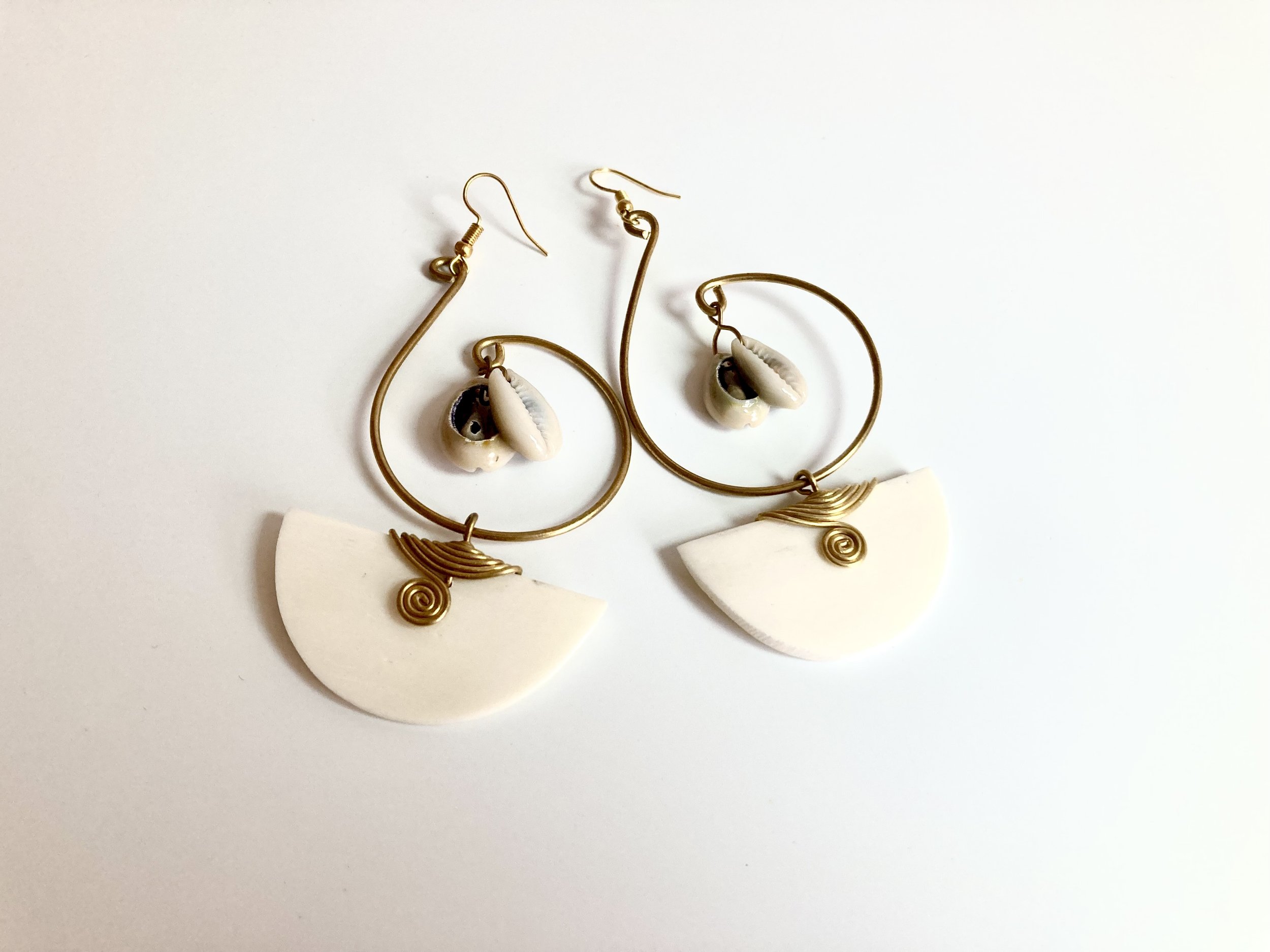 White disc cowrie earrings 1.4 - Style Me African