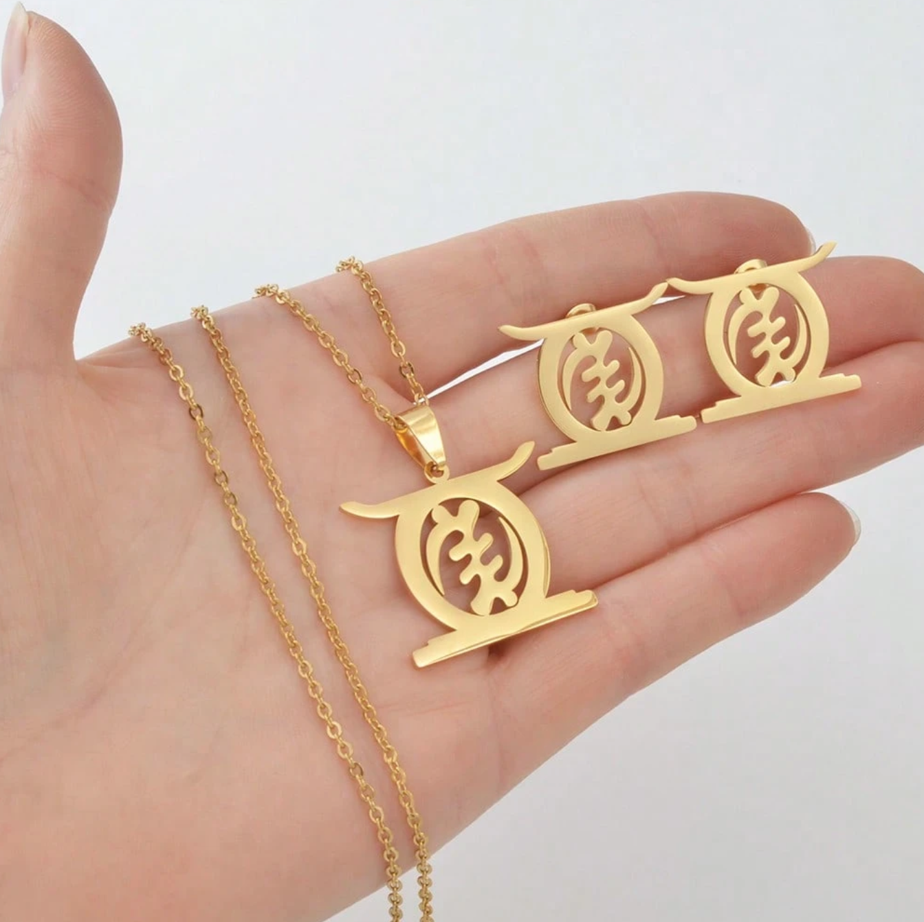 Women’s Gold Adinkra Necklace and earring set 1.1 - Style Me African.png