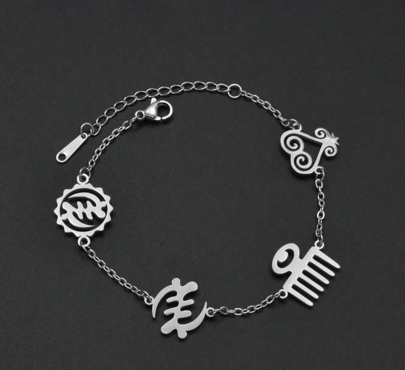 Women’s mixed Adinkra symbol silver bracelet 1.2 - Style Me African.png