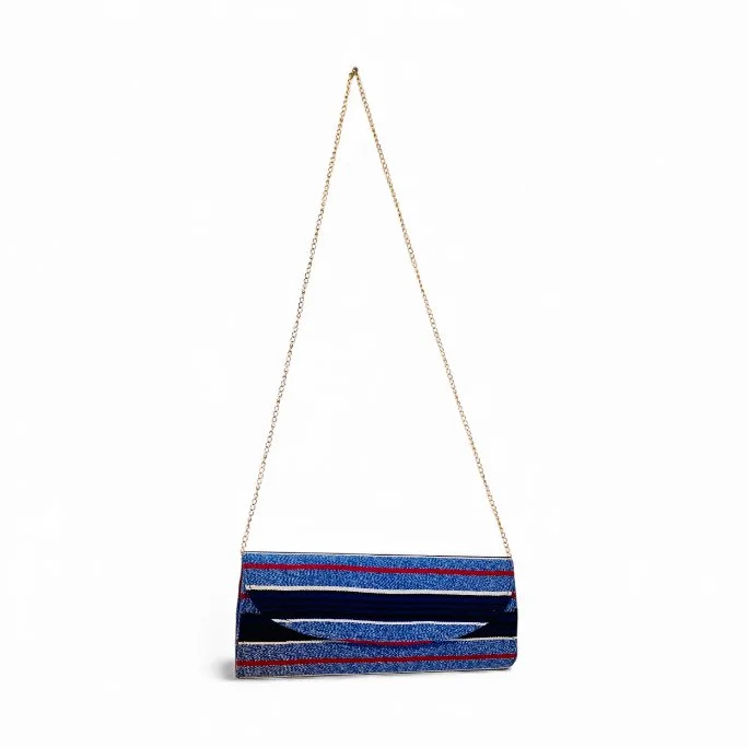 Blue and Red Fugu Aso Oke Clutch Bag