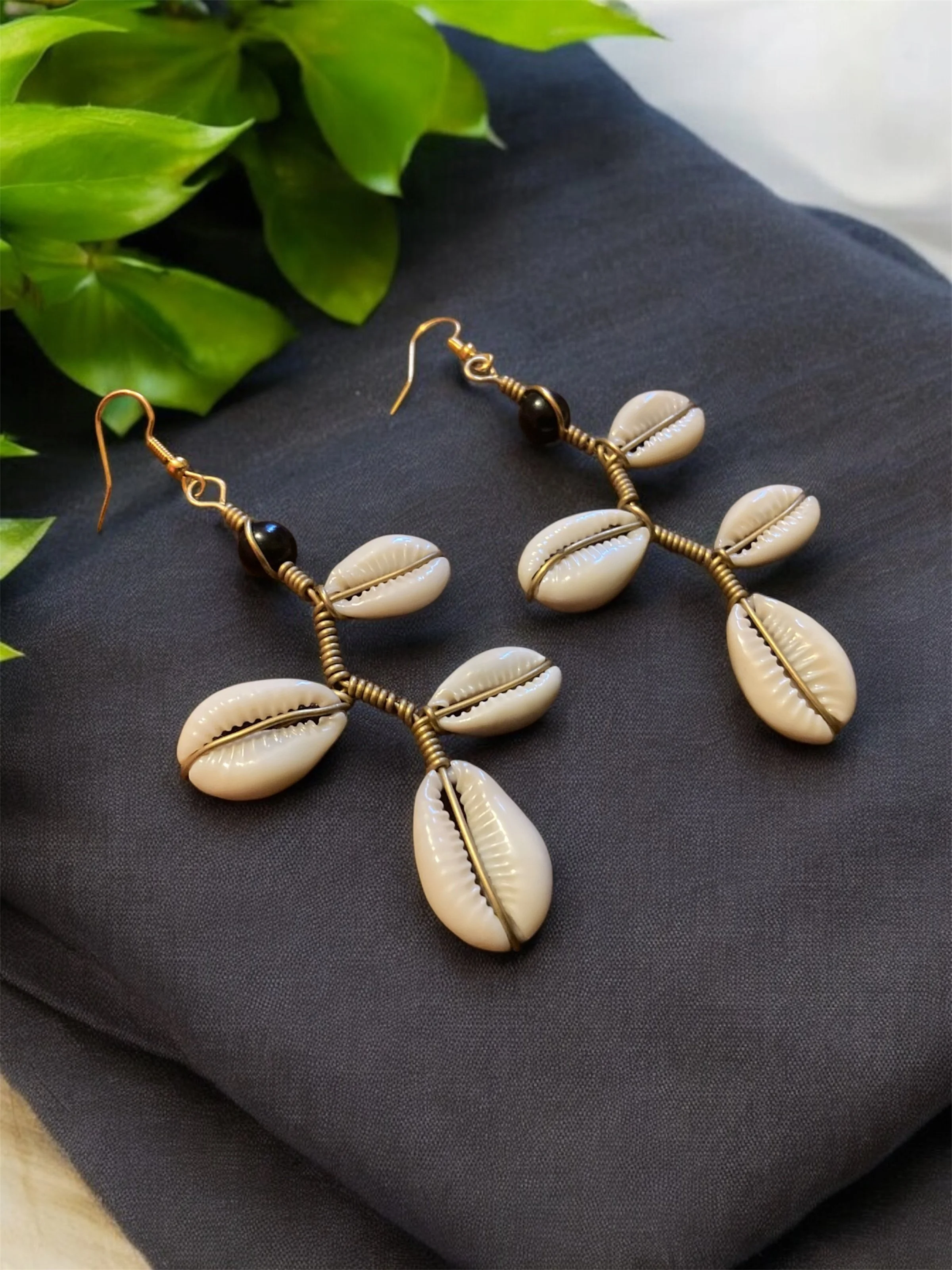 stem cowrie shell earrings 1.4 - Style Me African
