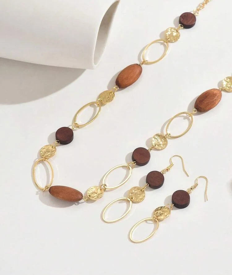 Gold wooden earrings and necklace set 1.2 -Style Me African