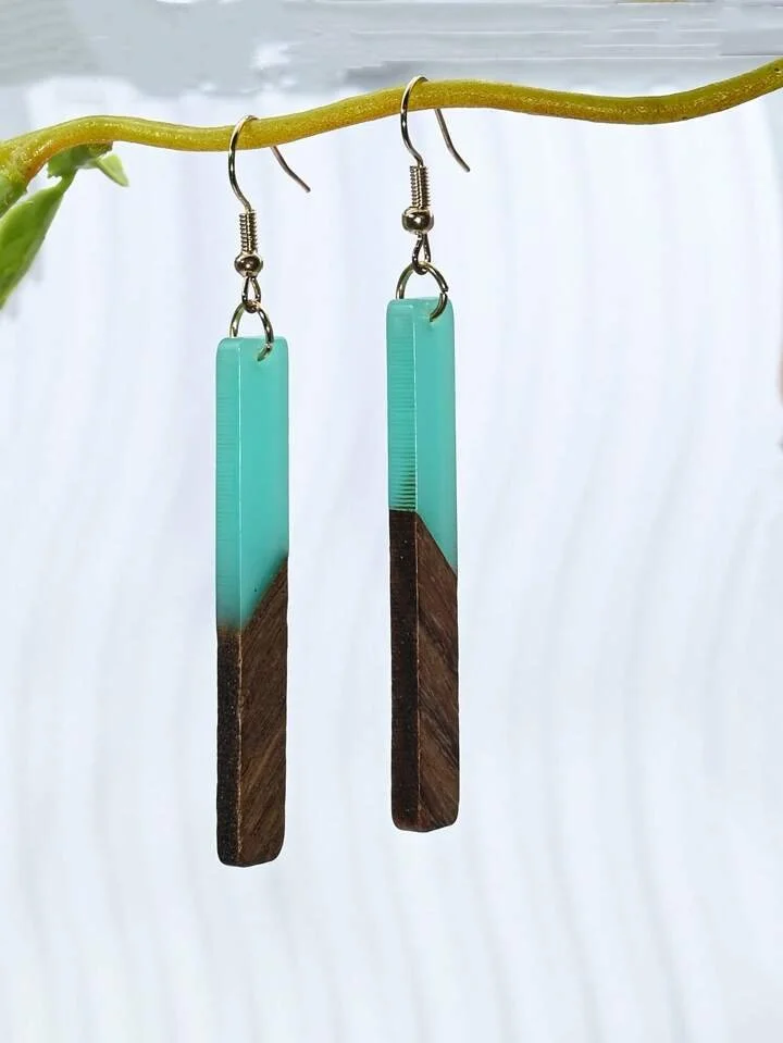 turquoise blue wooden resin earrings 1.2 - Style Me African