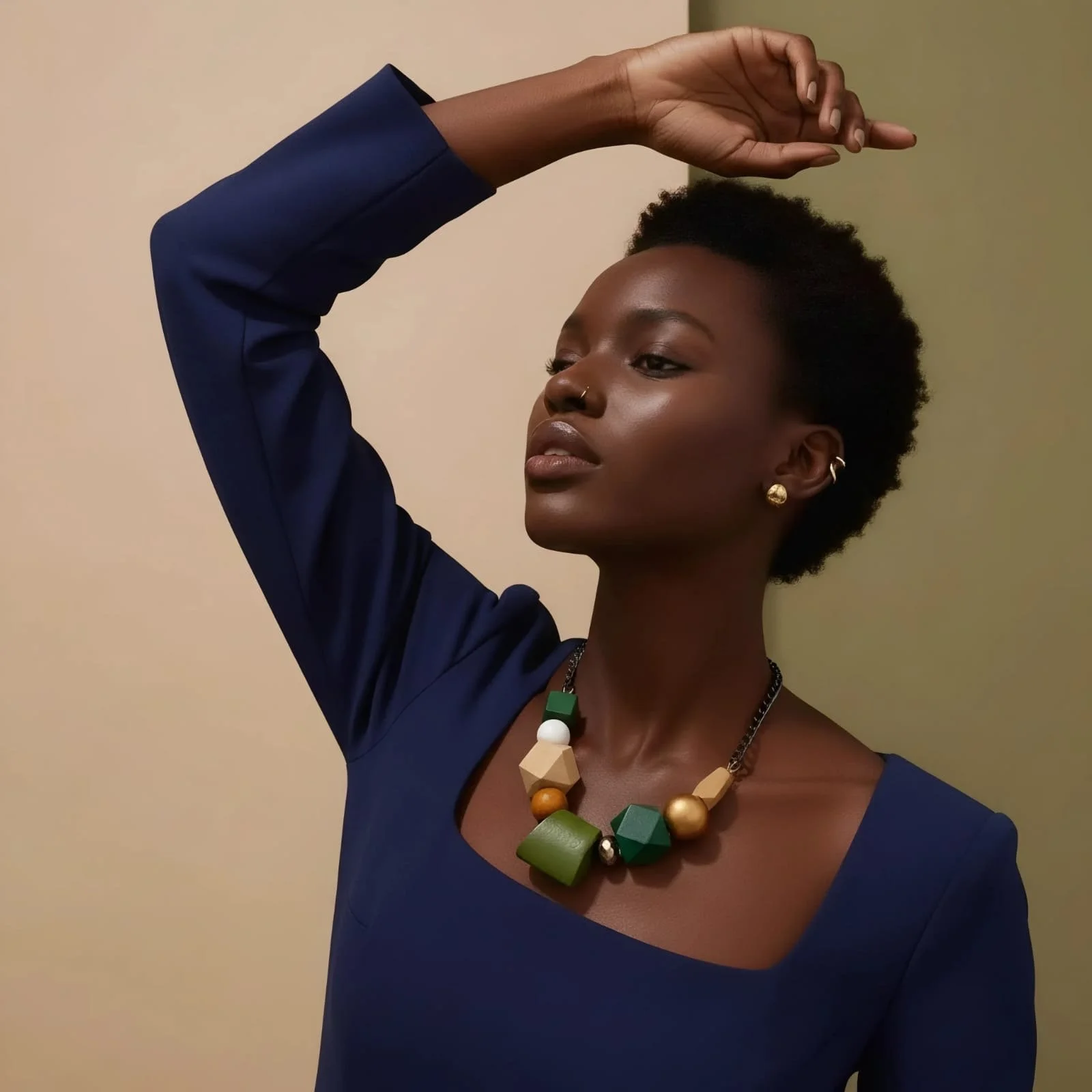 Green wooden beaded necklace