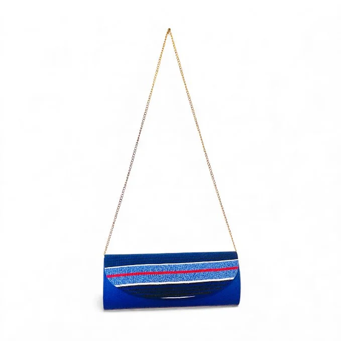 Blue Fugu Aso Oke Clutch Bag