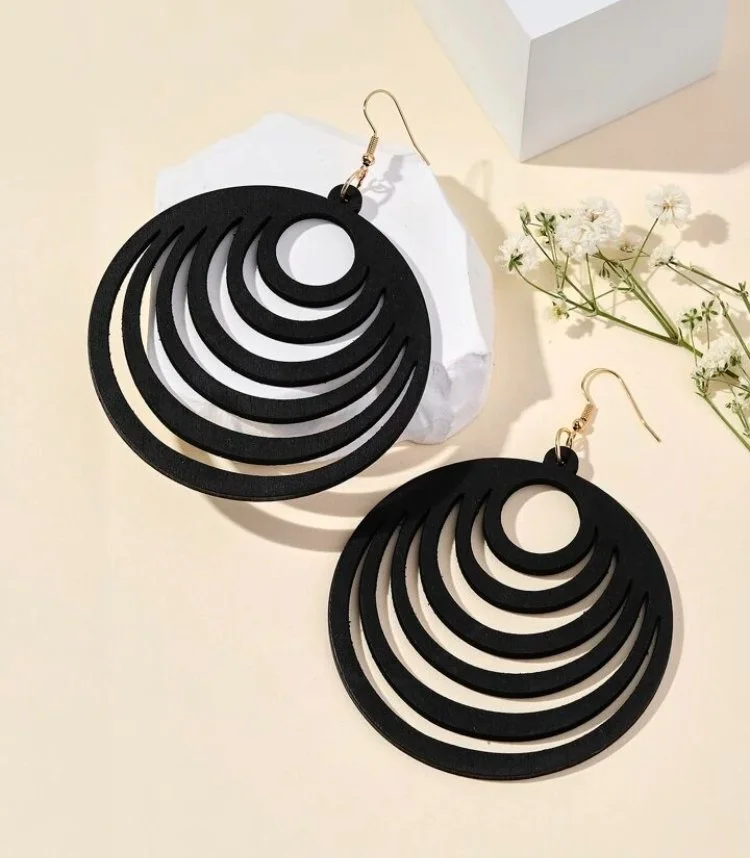 Black Circle stencil wooden earrings 1.4 - Style Me African