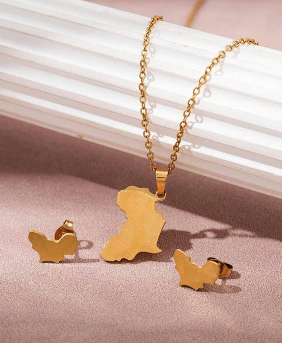 Gold Africa Map necklace and earring set 1.1 - Style Me African.png