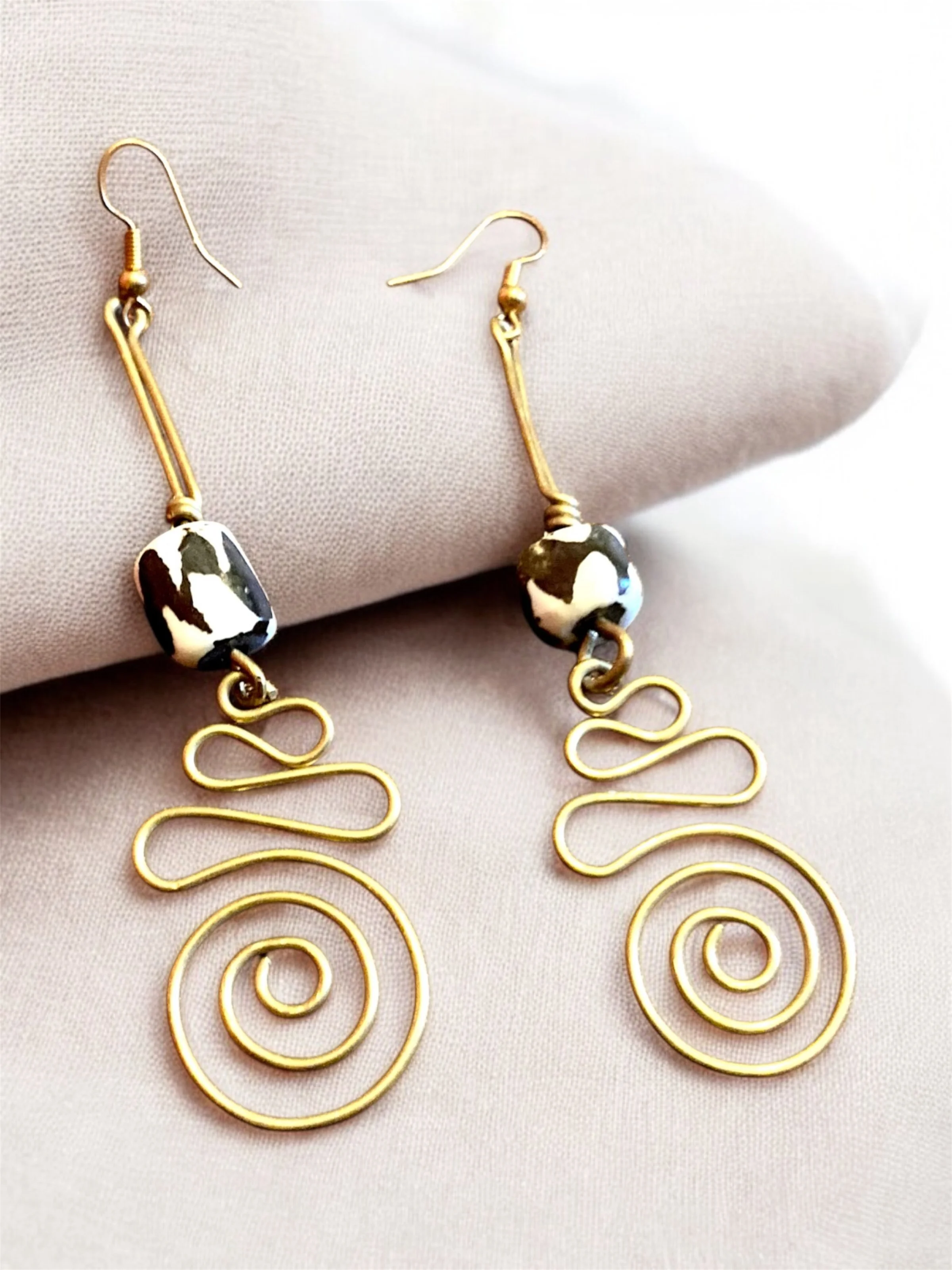 Black and white bead brass African earrings 1.6 - Style Me African