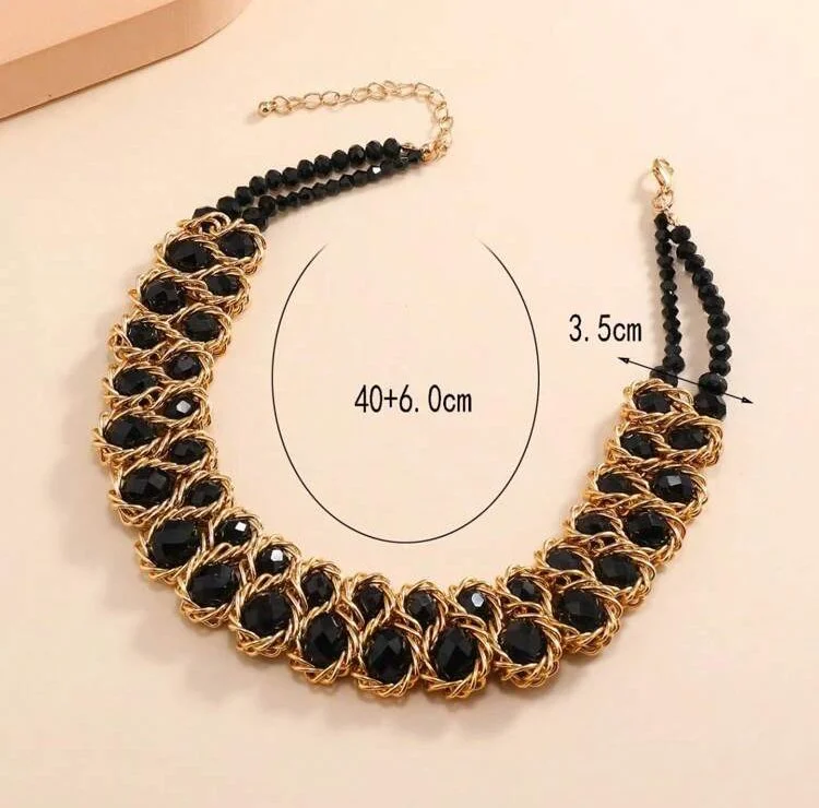 Black  bib crystal bead necklace 1.5 - style me african