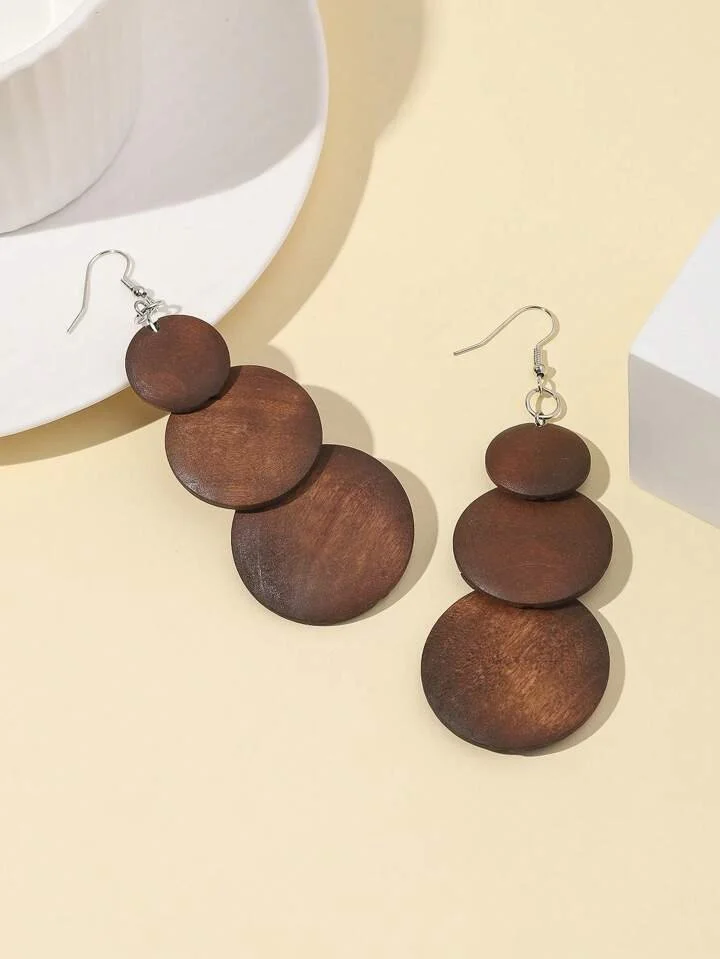 3 layer wooden brown earrings