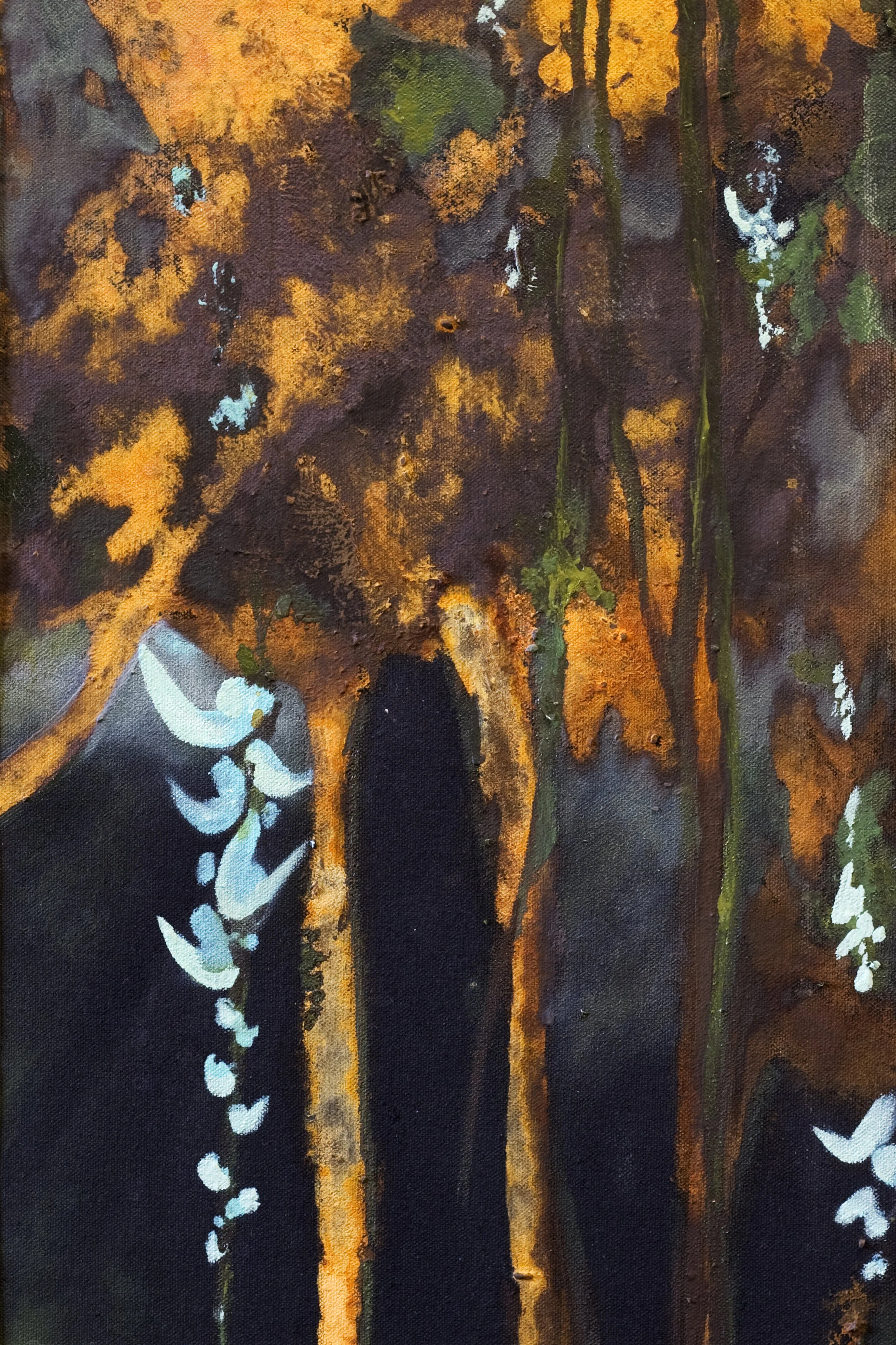 original painting, nature, flowers, forest, black, rust, aqua, artist, painter, Krista Shiner, Shiner Studios LLC