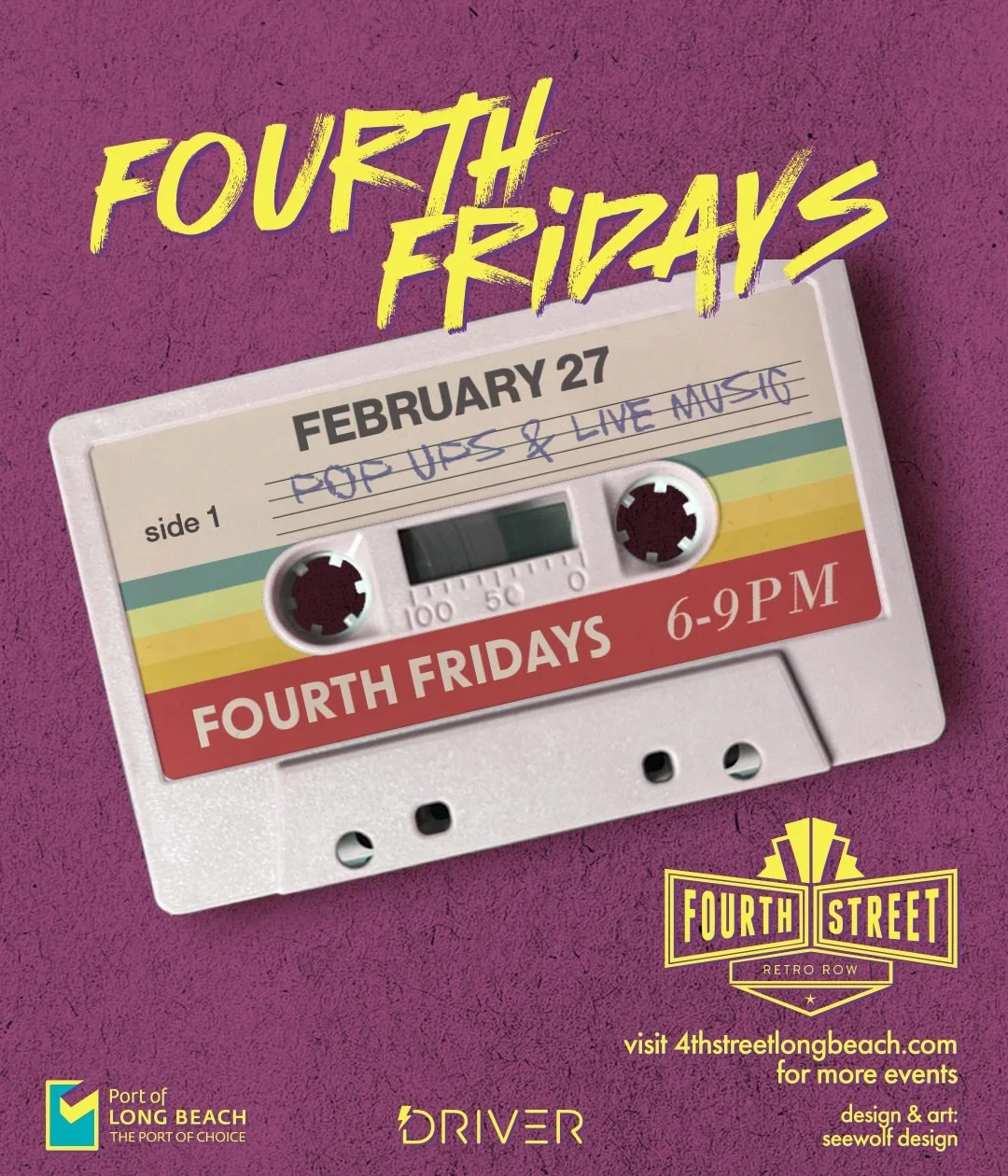 Don&rsquo;t miss Fourth Fridays, tonight 2/27 from 6-9pm on 4th Street! Swipe to see what&rsquo;s going down. 
⁠
Need a lift along the way? Grab a free ride from our friends at @driver.rentals.⁠
⁠
Special thanks to our sponsor @portoflongbeach!⁠⁠