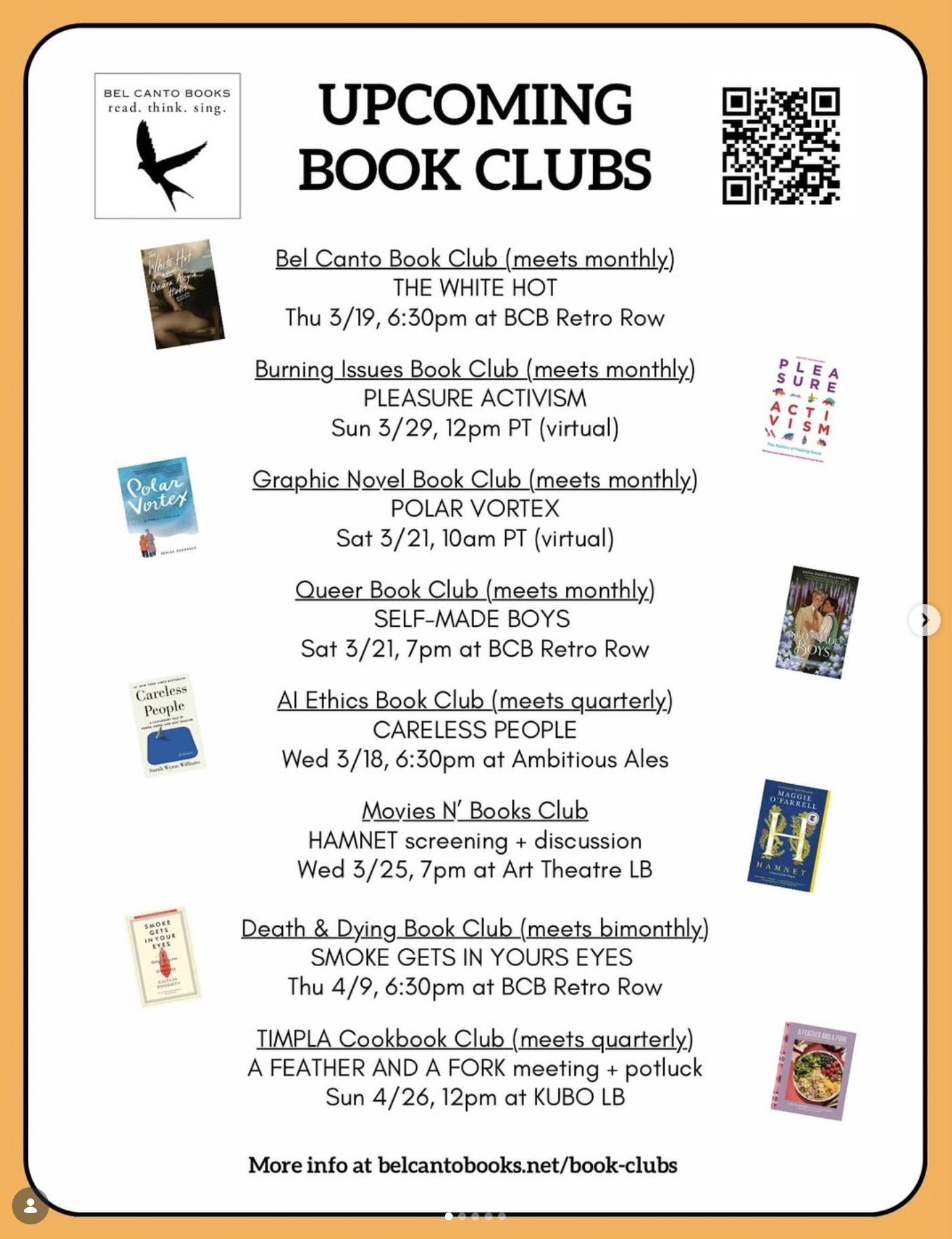 BEL CANTO BOOKS APRIL EVENTS