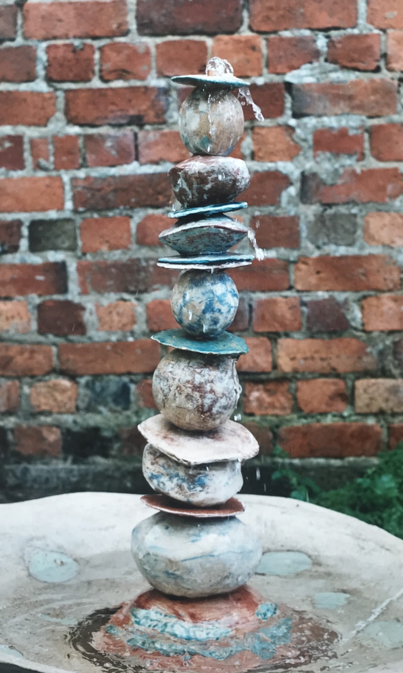 Ceramic Fountain - Ceramic sculpture with bowl cast in fibreglass resin
