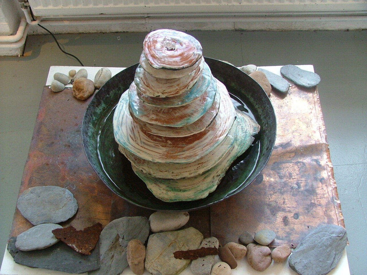 Ceramic Fountain with Copper Bowl