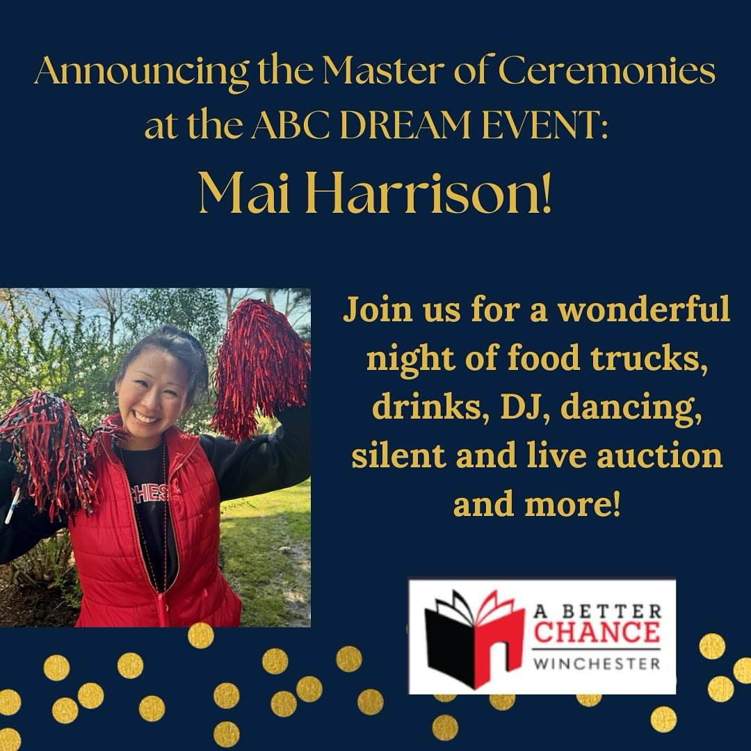 Winchester ABC is excited to have Mai Harrison, President of the Winchester High School PFA, join us on Saturday as our MC! If you haven&rsquo;t already gotten your tickets to the Dream Event, hurry and get them now! We&rsquo;ll see you there! 
Winch