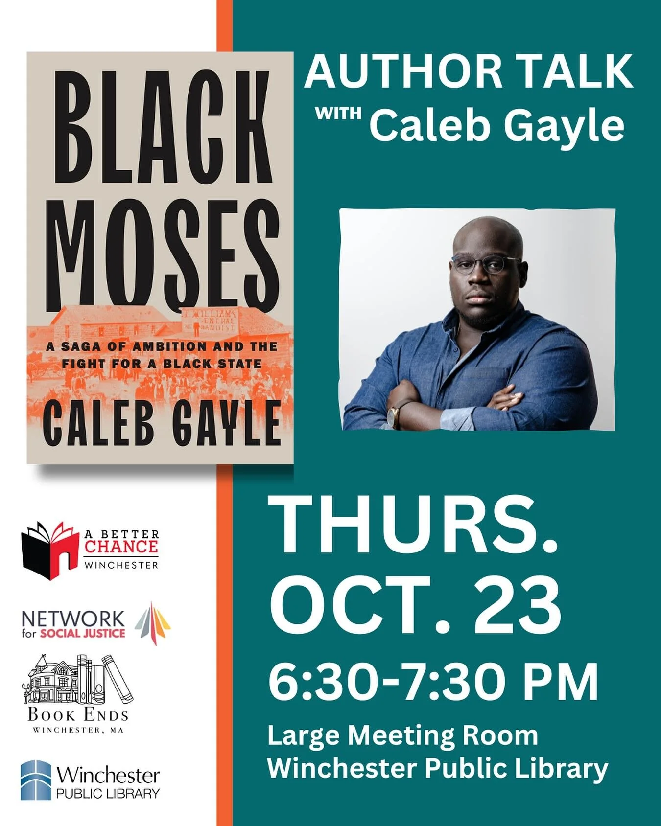Join award-winning journalist and author Caleb Gayle on Thursday, October 23 at 6:30 PM for a discussion of his new book, Black Moses: A Saga of Ambition and the Fight for a Black State. The book, which has been long listed for the National Book Awar