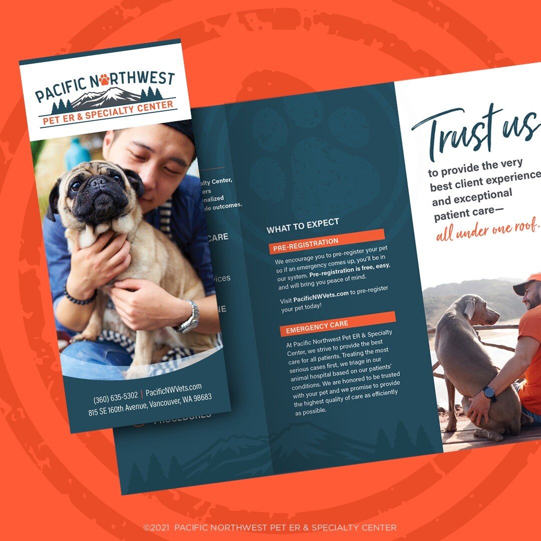 Pacific Northwest Pet ER &amp; Specialty Center was an all-new hospital in Vancouver, WA and we were thrilled to create their logo + identity, brand guide, and print + social marketing. The selected approach celebrates Mt. Hood and the spectacular lo