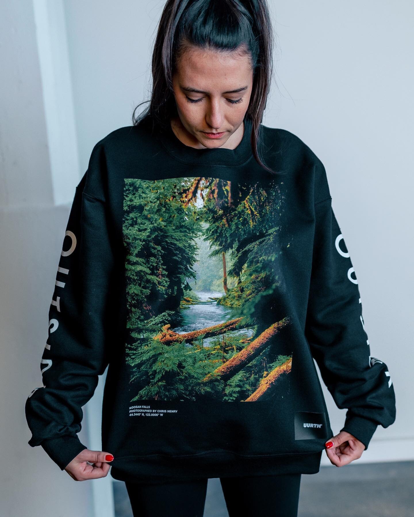 The Koosah Falls crewneck, photographed in Oregon by the founder of UURTH @chrishenry. Available on our website.