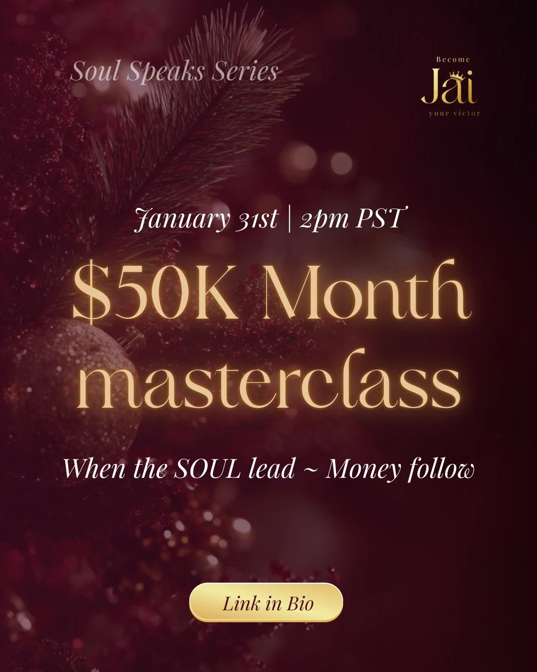 $50K months aren&rsquo;t built by force.
They&rsquo;re activated when the SOUL leads and money follows.

This free masterclass is for the woman who knows:
✨ hustle is no longer the way
✨ her wealth is tied to truth, embodiment, and leadership
✨ she&r