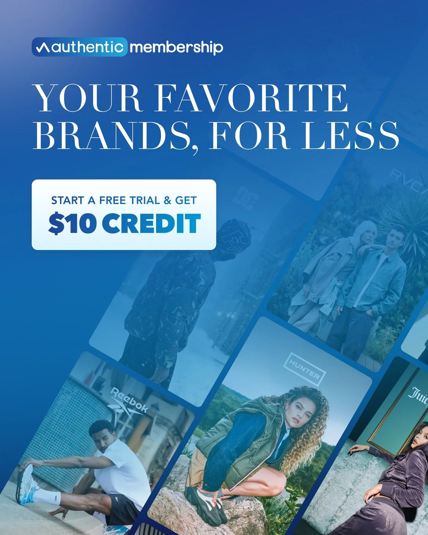 Sign up for an Authentic Membership today.

Members get an extra 10% off plus free shipping every time they shop top brands like Reebok, Champion and Ted Baker.

Swipe to learn more.