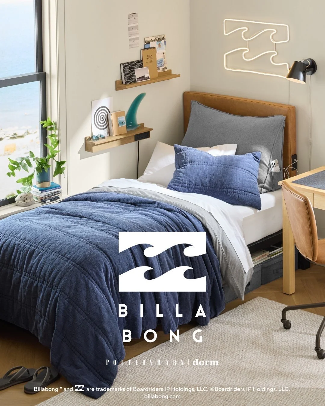 Billabong is setting sail with Pottery Barn Dorm 🌊

From dreamy quilts, coastal-themed towels and personalized lunch boxes to even a surfboard holder, the collection is perfect for campus living, infusing dorm room decor with the feeling of a relaxe