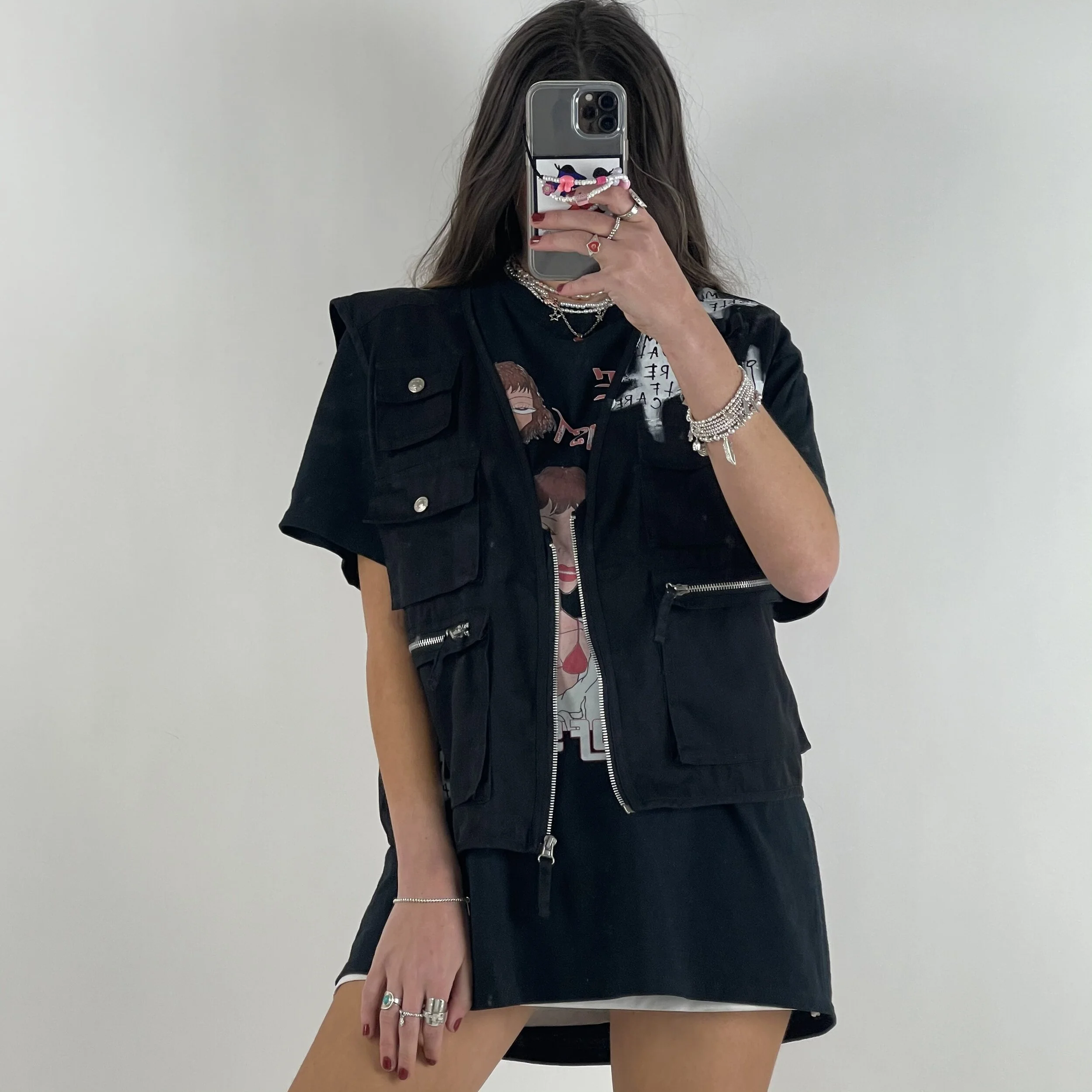 Black Tactical Vest - Marilyn Vest Up-cycled vest using surface area canvas. Applying fabric paint with subliminal phrases & words.