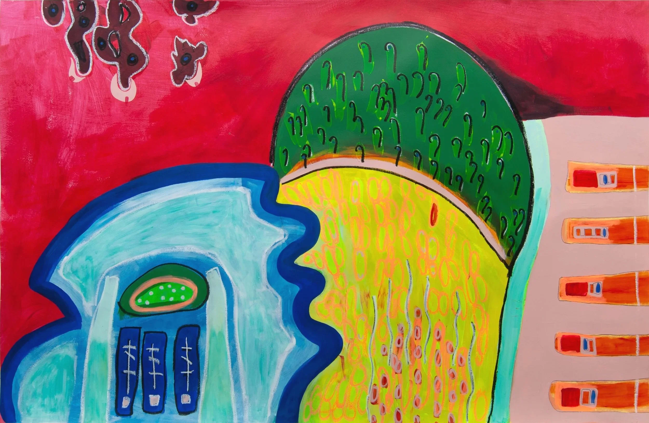  Finished Goods , 2025  
Acrylic on paper  
62.25 x 40 (158.1 x 101.6 cm)